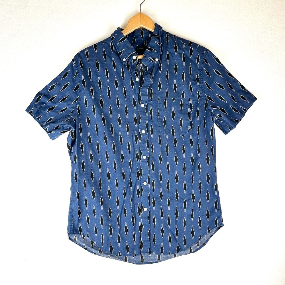 J Crew Linen Blend Leaf Print Button Down‎ Shirt Resort Business Casual